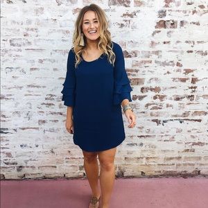 blue bell sleeve dress